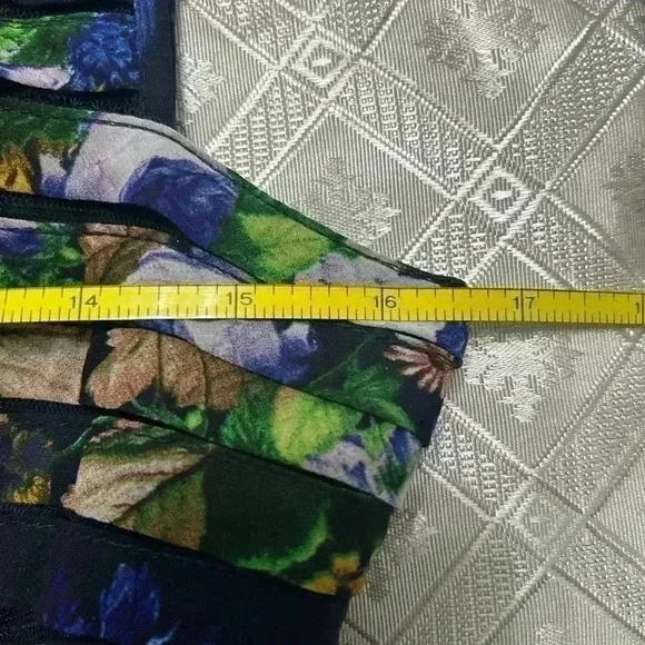 💛”Adrianna Papell” Blue Floral Midi Dress w/ Mesh Detail and Zip Back Size 6 💙 - Picture 8 of 11